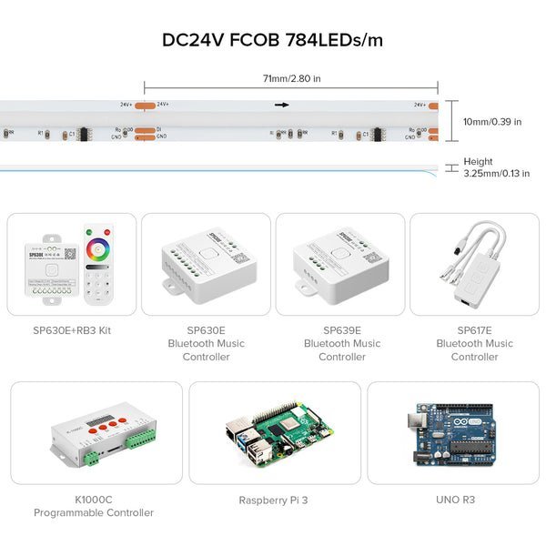 FCOB SPI RGBW WS2814 IC LED Strip Light 784LED/M Addressable Dream Color 10mm DC24V IP30 SK6812 High Flexible FOB COB Lights RA90